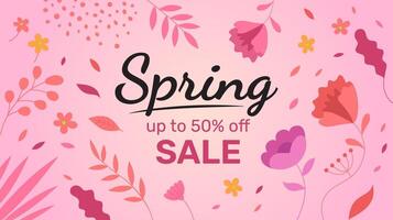 Spring Sale Header or Banner Design, Minimalistic style with floral elements and texture. Editable template for card, banner, invitation, social media post, poster, mobile apps, web ads vector