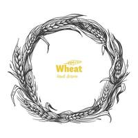 Wheat wreath detailed black and white hand drawn illustration vector