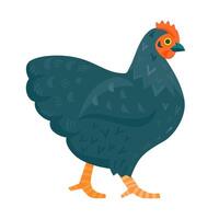 negro pollo gallina gracioso ilustración dibujos animados estilo vector