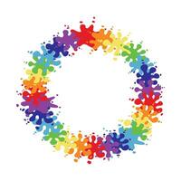 Color paint splashes round frame or border background. Rainbow colors. Gradient frame. vector