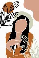 Abstract boho botany background with a girl illustration vector