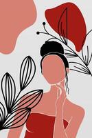 Abstract boho botany background with a girl illustration vector