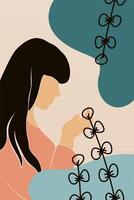 Abstract boho botany background with a girl illustration vector