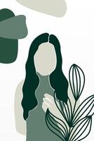 Abstract boho botany background with a girl illustration vector