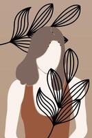 Abstract boho botany background with a girl illustration vector