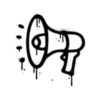 Urban graffiti loudspeaker painted black on white. Spray textured isolated illustration vector