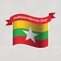 Myanmar Wavy Flag Independence Day Banner Background vector