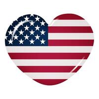 3D heart-shaped icon of the American flag isolated on a transparent background. Country flag button vector