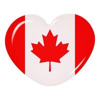 3D heart in the color of the Canadian flag, isolated on a transparent background. Country flag button vector