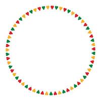 Empty round frame consists of small red, green and yellow hearts. Juneteenth frame is isolated on a transparent background. A border for Freedom Day. Black History Month. Copy space vector