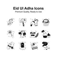 Take a look at creative eid ul adha icons in hand drawn doodle stylee vector