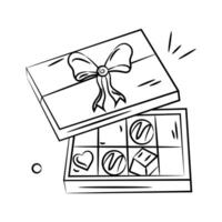 un regalo paquete de chocolate, mano dibujado garabatear icono de chocolate regalo caja vector