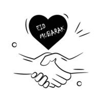 Eid mubarak, handshake doodle icon design vector