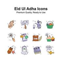 Take a look at creative eid ul adha icons in hand drawn doodle stylee vector