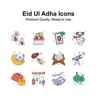 Get your hold on this amazing eid ul adha icons set in modern doodle style vector