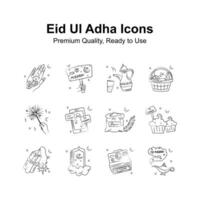 Take a look at creative eid ul adha icons in hand drawn doodle stylee vector