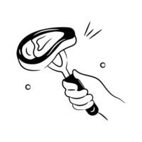 Hand holding grilled meat with fork, ready to use grilled mead vector