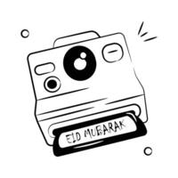 Hand drawn doodle style icon of instant camera, premium vector