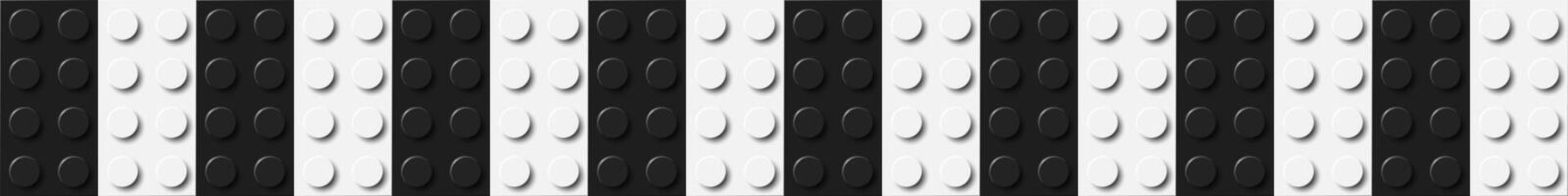 Many plastic building toy blocks banner. Background of bricks in black and white colors. Close-up of a colorful bricks viewed from above. Abstract background illustration vector