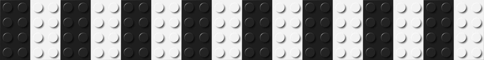 Many plastic building toy blocks banner. Background of bricks in black and white colors. Close-up of a colorful bricks viewed from above. Abstract background illustration vector