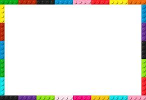 Black, white, red, blue, pink and green brick banner. Simple frame composed of color toy blocks. Abstract background vector