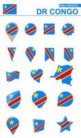 Democratic Republic of the Congo Flag Collection. Big set for design. vector