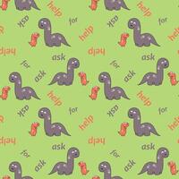 Cute dinosaurs seamless pattern background. Baby is asking for help. Trendy pattern for wrapping paper, wallpaper, stickers, notebook cover. vector