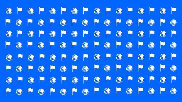 world globe and white flag pattern. flag icon and globe icon pattern on blue background. vector