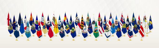 All US states in four lines on a flag stand. vector