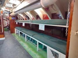 Hammock room or barracks on the Pasopati submarine belonging to the Indonesian Navy, Indonesia, 17 April 2024. photo