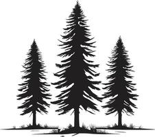 Conifer pine trees in a forest or park simple icon for nature. Trunk environment deciduous pine trees silhouette logo. vector