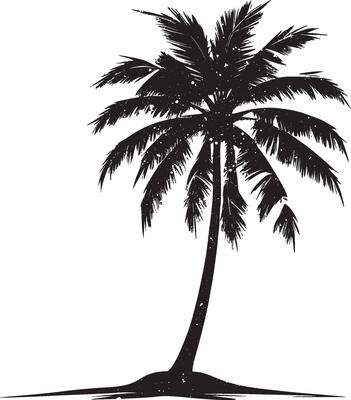 A black silhouette of coconut tree clip art. Coconut tree pintree design. Design template for coconut tree.