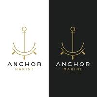 Yacht rudder logo template design with sea waves, rope and vintage anchor. Logo for business, sailor, sailing. vector