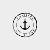 Yacht rudder logo template design with sea waves, rope and vintage anchor. Logo for business, sailor, sailing. vector