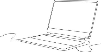 laptop and cup of coffee in single continuous line art vector