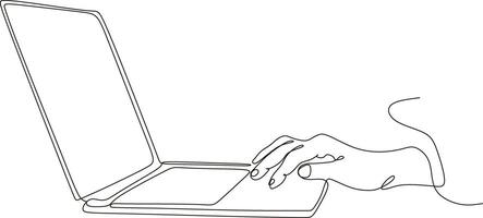 laptop and cup of coffee in single continuous line art vector