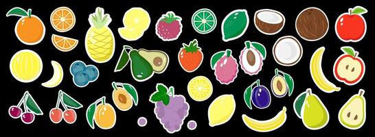 Set of various fruits and berries. Collection of organic vitamins and healthy food stickers. vector