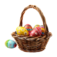 Colorful Easter Eggs in a Basket on Transparent Background png