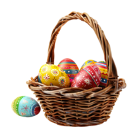 bunt Ostern Eier im ein Korb auf transparent Hintergrund png