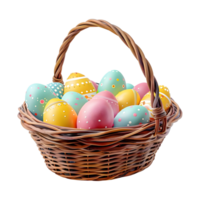 Colorful Easter Eggs in a Basket on Transparent Background png