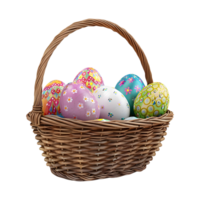 Colorful Easter Eggs in a Basket on Transparent Background png