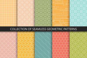 Collection of bright seamless ornamental geometric patterns. Repeatable symmetry backgrounds. Grid textures - decorative outline prints vector