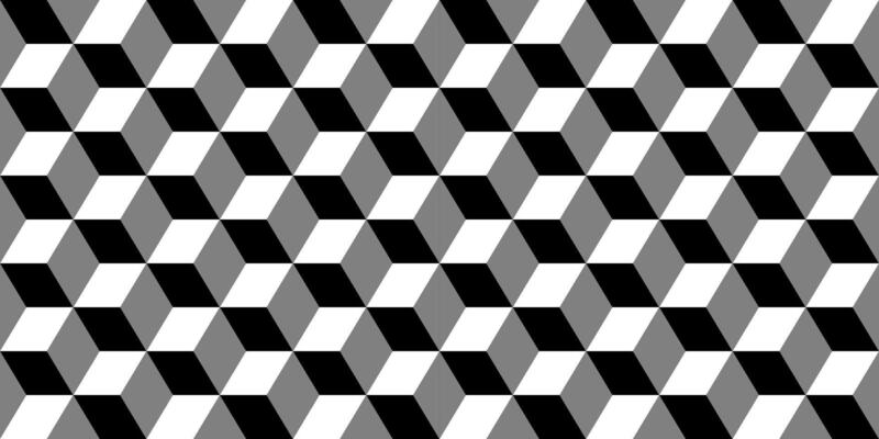 seamless geometric pattern. Monochrome cubes repeatable background. Decorative black and white 3d texture