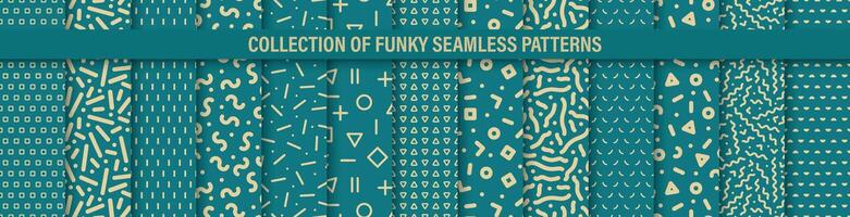 Collection of seamless blue vintage patterns. Creative unusual fabric funky prints. Repeatable mosaic retro backgrounds vector