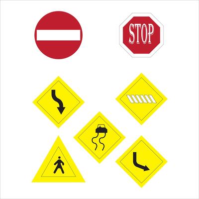 Big set of road signs on white background,Collection of warning, mandatory, prohibition and information traffic signs. European traffic signs collection.