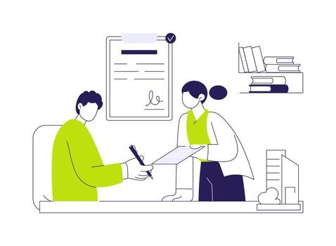 Signing contract with architect abstract concept illustration. vector