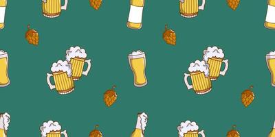 Mug and glass of beer illustration. Cute and seamless pattern on the theme of Beer Day. It can be used for wrapping paper, gift wrapping, textiles, etc vector