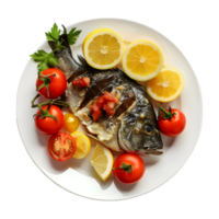 grillé poisson dans une assiette sur transparent Contexte png