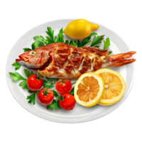 grillé poisson dans une assiette sur transparent Contexte png