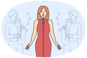 Female singer singing on stage vector